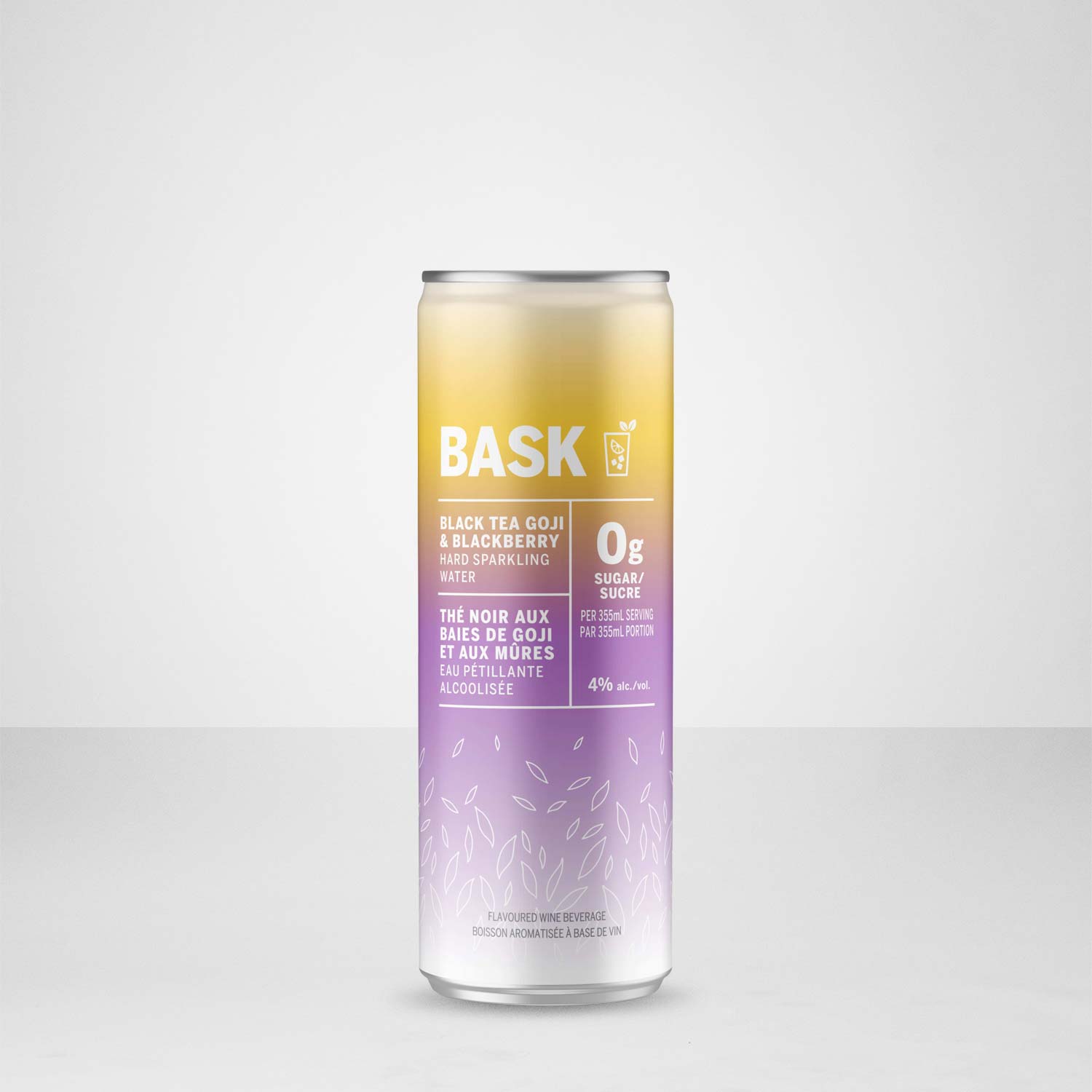 an image of BASK Hard Sparkling Water Black Tea Goji & Blackberry